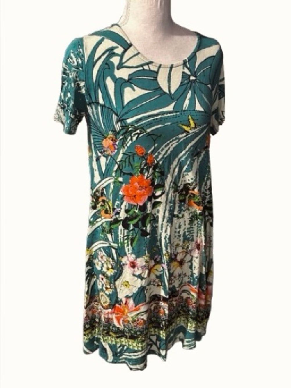 Frogs, Sparkly Birds & Flowers DESIGUAL Dress Shirt Designer Boho Floral Tropica